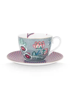 Flower Festival Cappuccino Tasse & Undertasse Hellblau