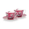 Flower Festival Set/2 Cappuccino Tasse & Undertasse Dunkelrosa