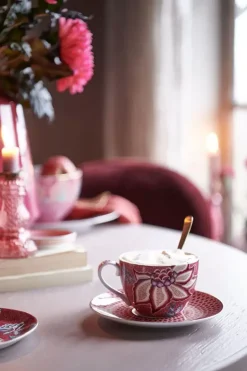 Flower Festival Set/2 Cappuccino Tasse & Undertasse Dunkelrosa