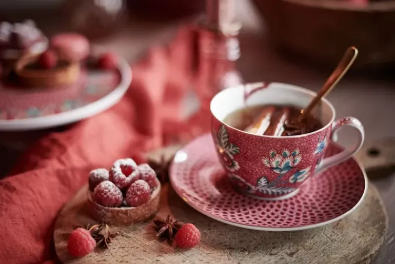 Flower Festival Set/2 Cappuccino Tasse & Undertasse Dunkelrosa
