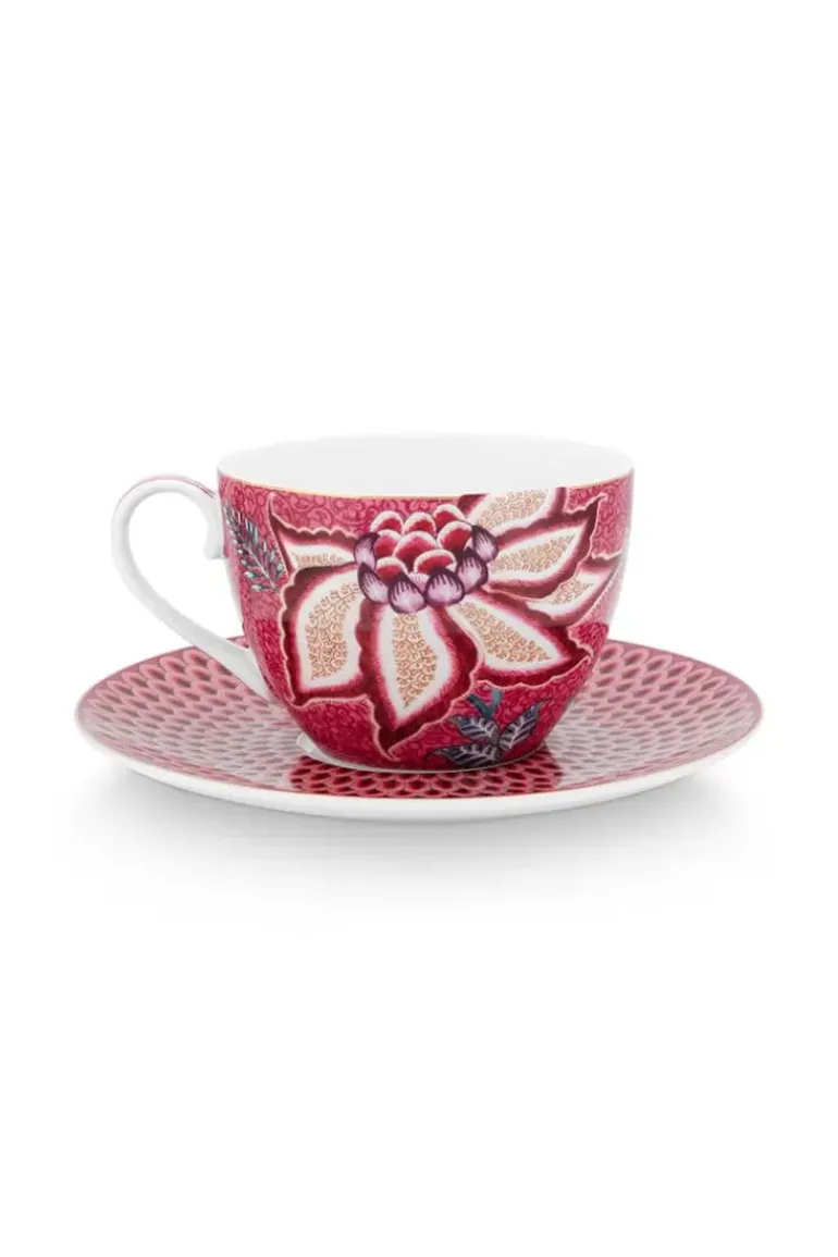 Flower Festival Set/2 Cappuccino Tasse & Undertasse Dunkelrosa