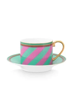 Pip Chique Stripes Cappuccino Tasse & Untertasse Rosa/Grun