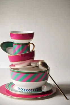 Pip Chique Stripes Frühstücksteller Rosa/Grun 23Cm