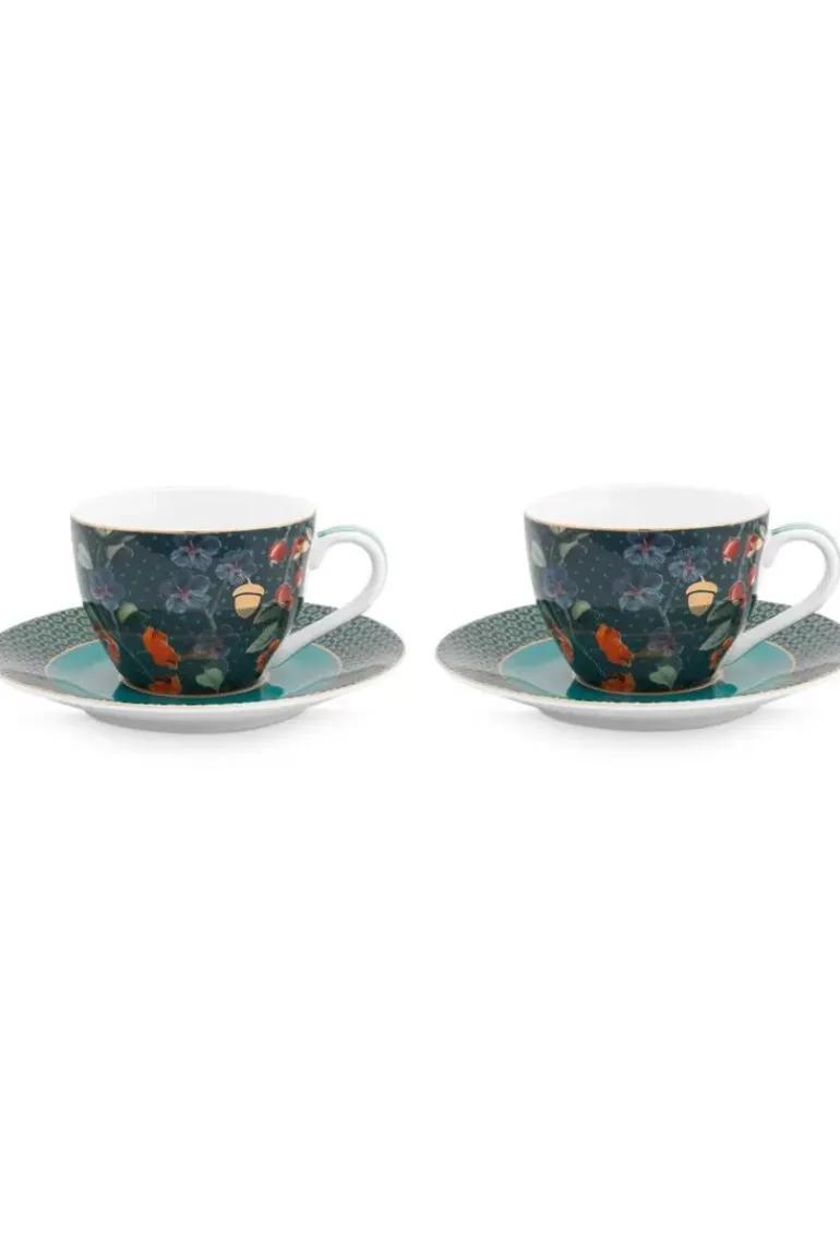 Winter Wonderland Set/2 Espresso Tassen & Untertassen Dunkelblau